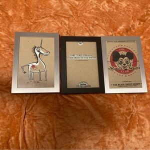 Set of 3 handcrafted alternative art prints frames edgy unicorn, streaker, mouse
